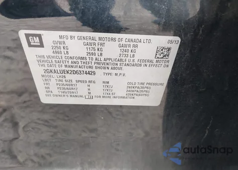 2013 GMC Terrain Slt-1 from USA, damaged, VIN 2GKALUEK2D6374429